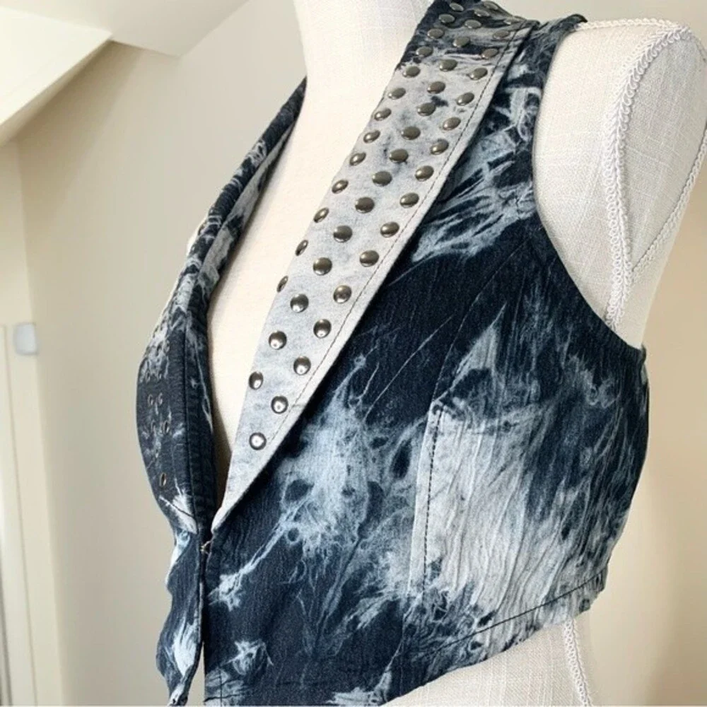 Lush Studded Tie Dye Festival Punk Boho Vest Medium - Picture 8 of 12